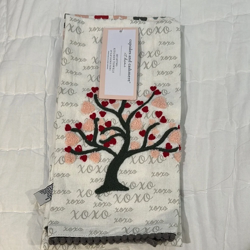 Cupcakes & Cashmere Tree Design Kitchen Towel - Red, Black, Gray